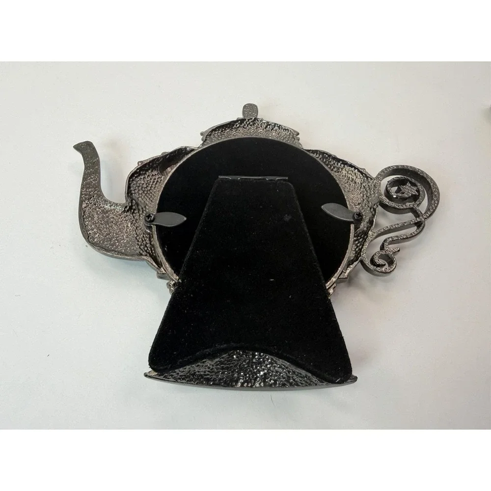 Decorative‎ Frame Teapot Genie Lamp Silver Tone Green Accent 3x3
